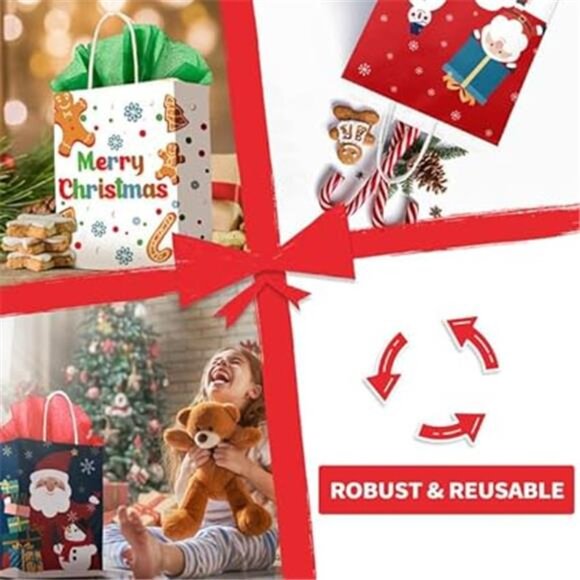 Christmas Gift Bags 60 PCS - Reusable Small Holiday Bags with Tissue, 6 Styles - Picture 4 of 8